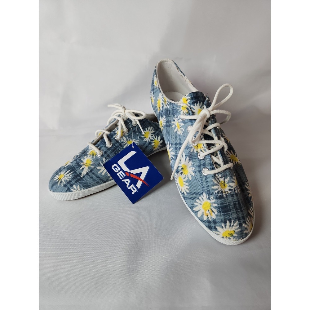 VTG 90s LA Gear Plaid Daisy Canvas Sneakers NEW Womens 8 Cottagecore Y2K Retro